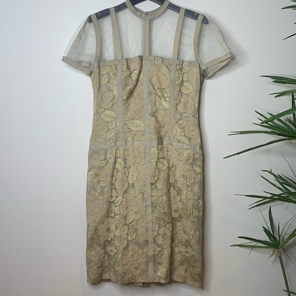 LÓPEZ KNUDSEN | Vintage Lace Crochet Mesh Ribbon Metallic Midi Cocktail Dress - Picture 3 of 17